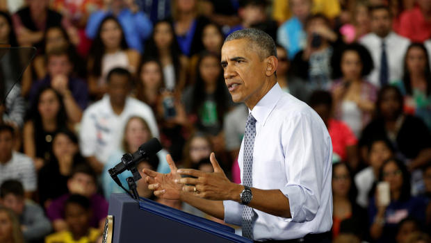 U.S. President Barack Obama speaks about the economy during a visit to Concord Community High School in Elkhart