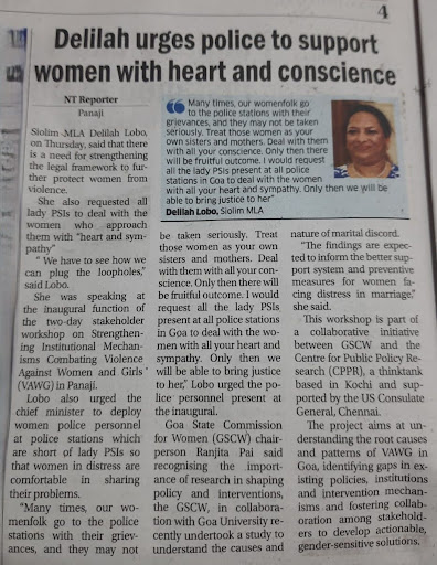 Delilah urges Police to Support Women with Heart and Conscience (Navhind Times - Print)
